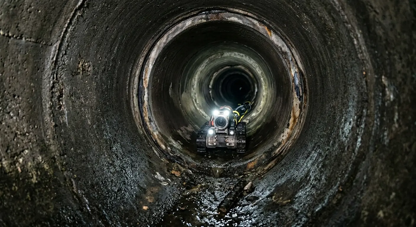 Robotic sewer camera inspecting pipe interior for Sewer Line Repair in Peters